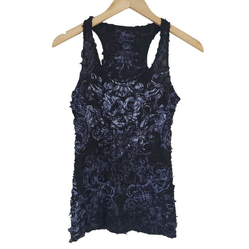 Angels‎ & Diamonds Womens Textured Tank Top Size S Y2K Fairy Grunge Whimsigoth